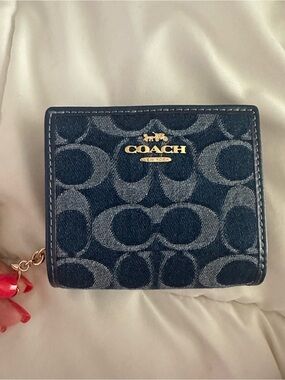 Coach Denim Signature print snap wallet